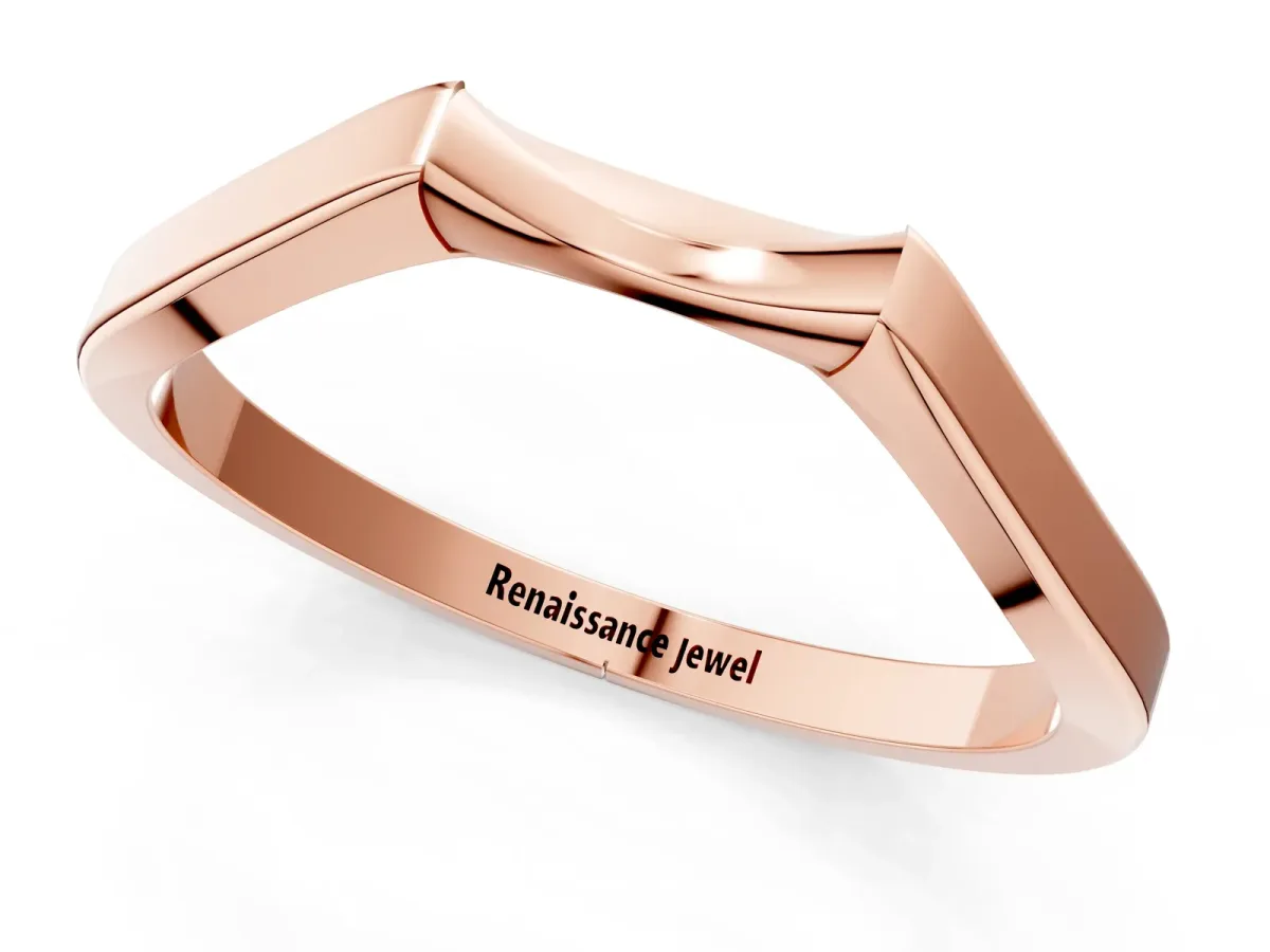 Contoured Solitaire Round Bezel Set Wedding Band Rose gold