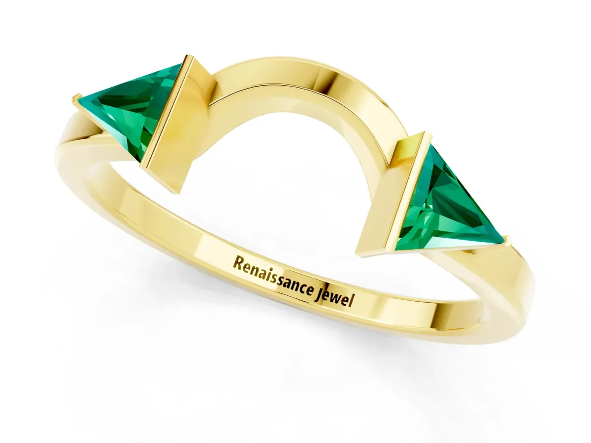 Trillion Emerald Open Band Ring with Bezel Setting Yellow gold