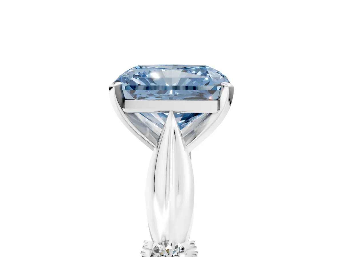 Fancy Blue Radiant Cut Solitaire Diamond Twisted Band with Four-Prong Setting Platinum