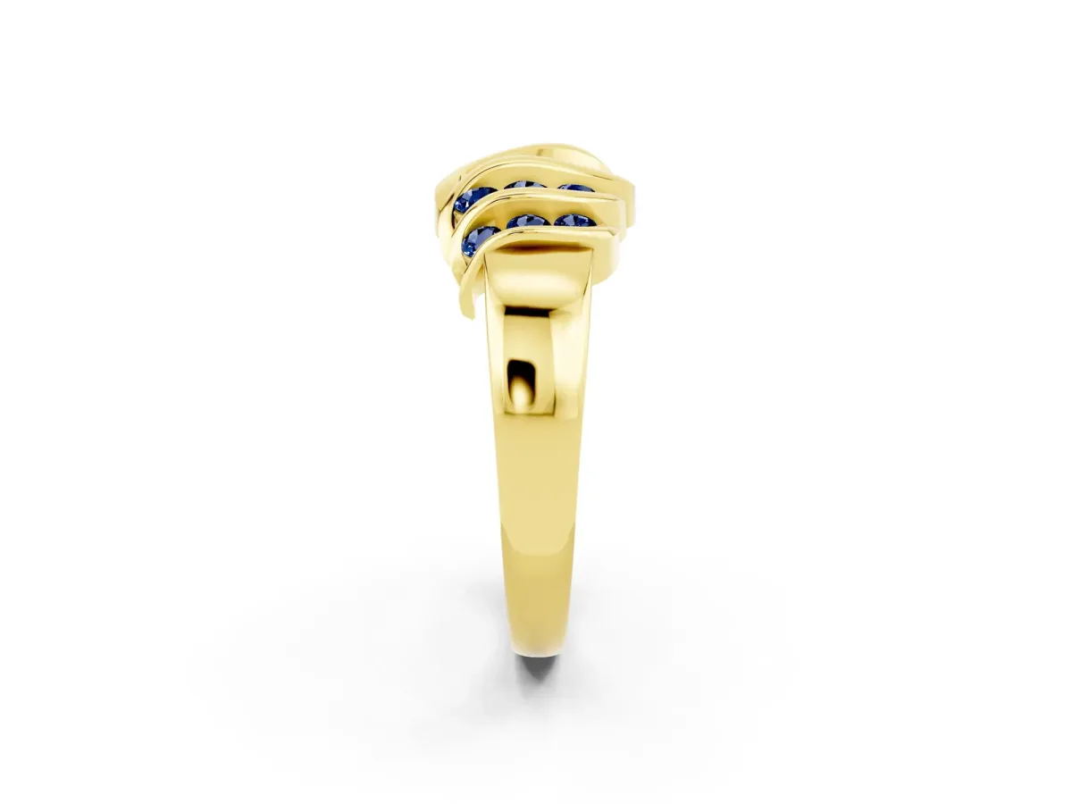 Round Blue Sapphire Multi-Row Crossover Band Yellow gold