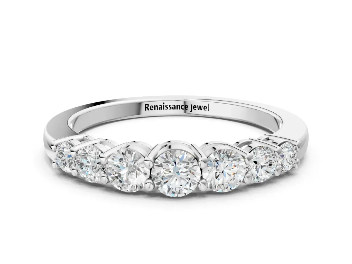 Round Diamond Prong-Set Half-Eternity Band Silver