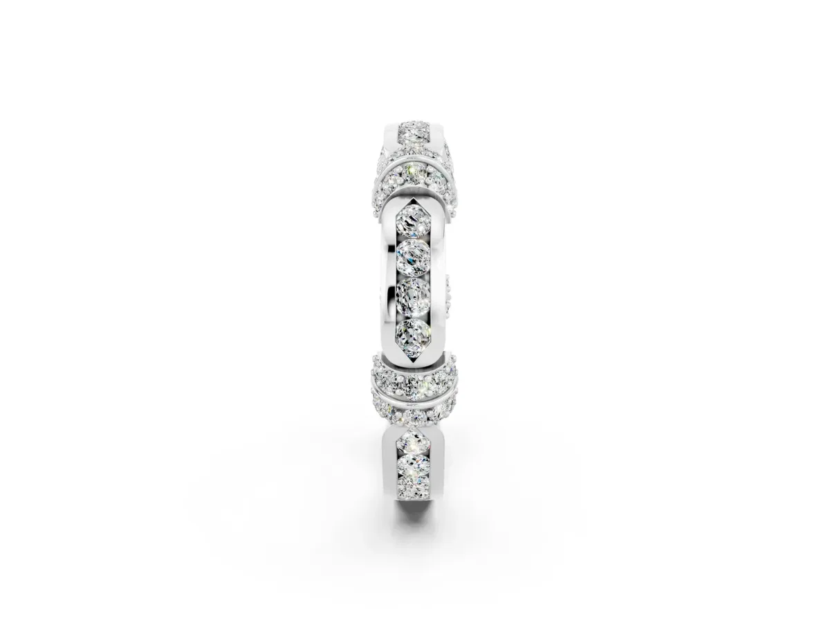 Pavé Round Moissanite Link Band with Bezel Setting Silver