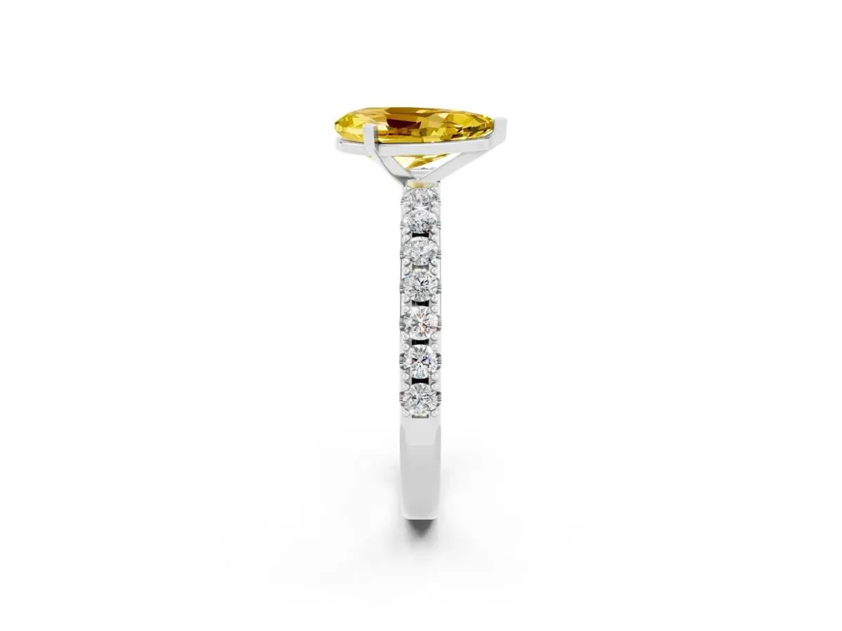 Pear Cut Yellow Sapphire Solitaire Pavé Band with Four-Prong Setting Silver