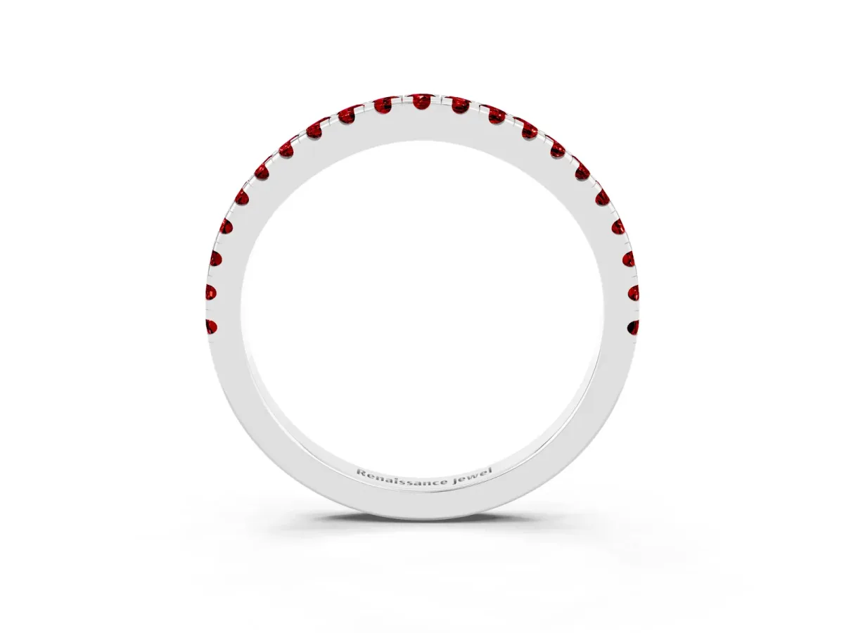 Round Ruby Pavé Half Eternity Band with Shared Prong Setting Silver