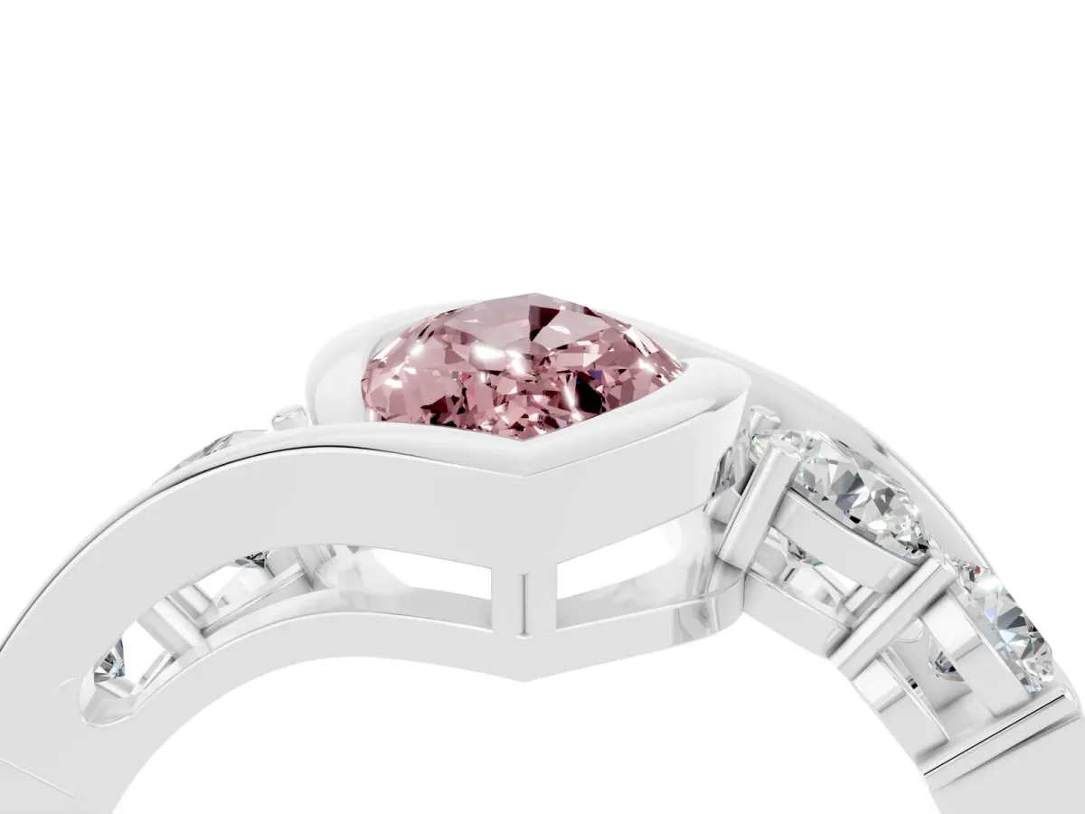 Bezel Set Marquise Cut Morganite Bypass Ring with Round Accents Silver