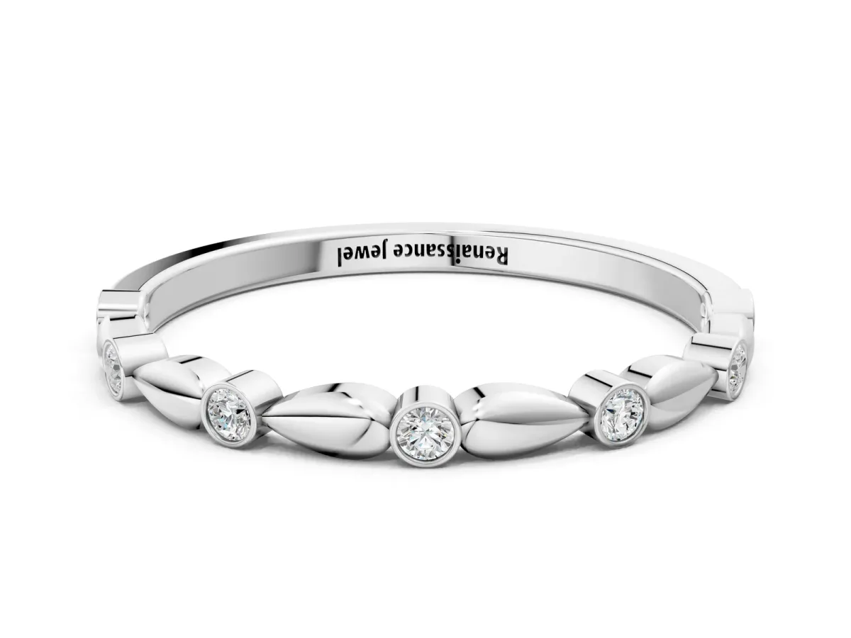 Bezel-Set Round Diamond Marquise Eternity Band Platinum