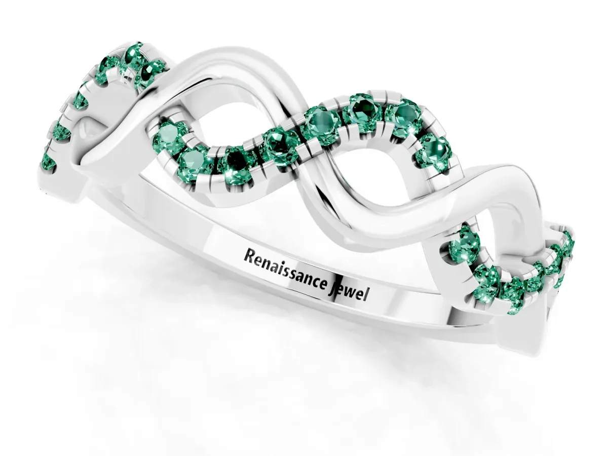 Twist Infinity Round Green Sapphire Band with Pavé Setting White gold
