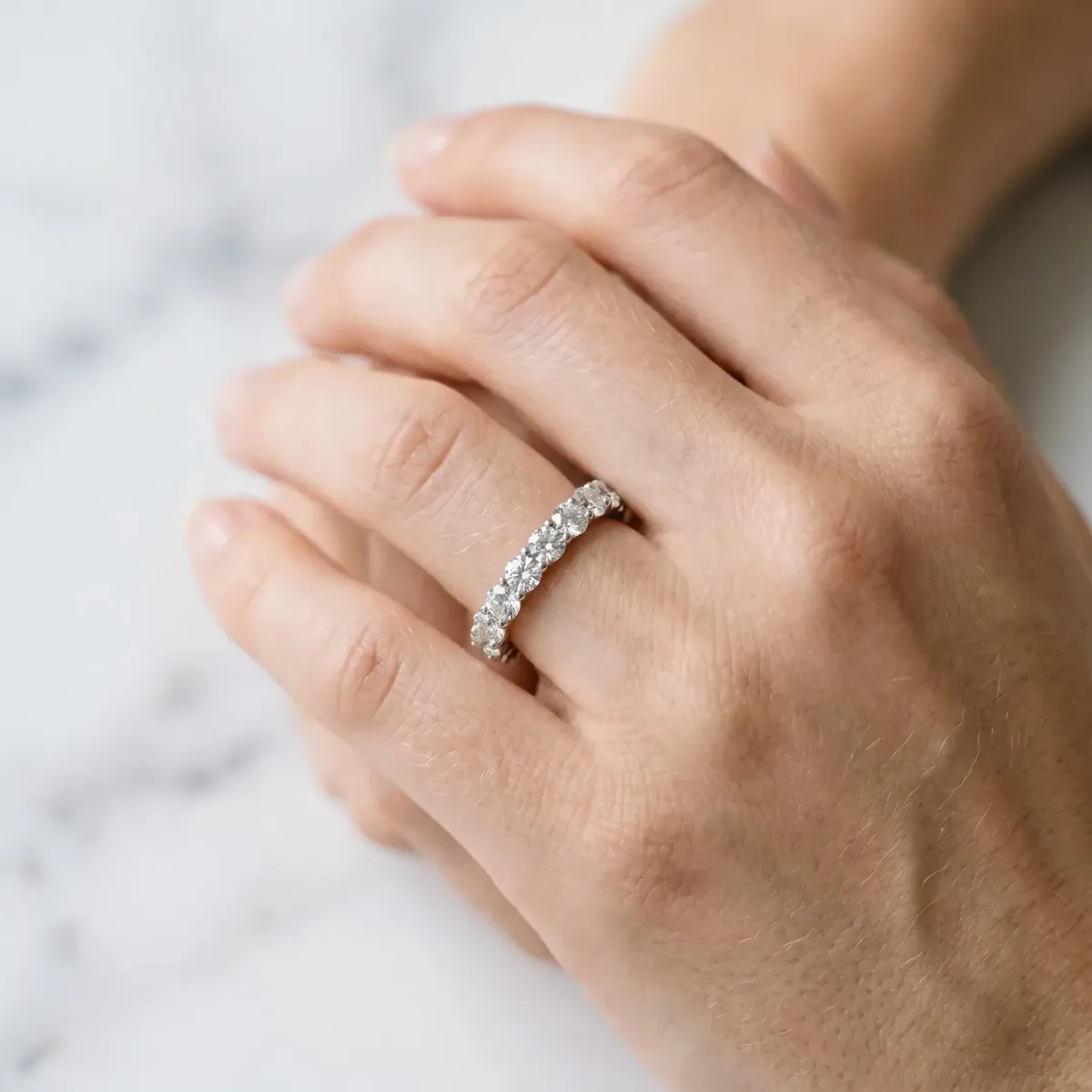 Round Diamond Eternity Band with Pavé Setting and Shared Prong White gold