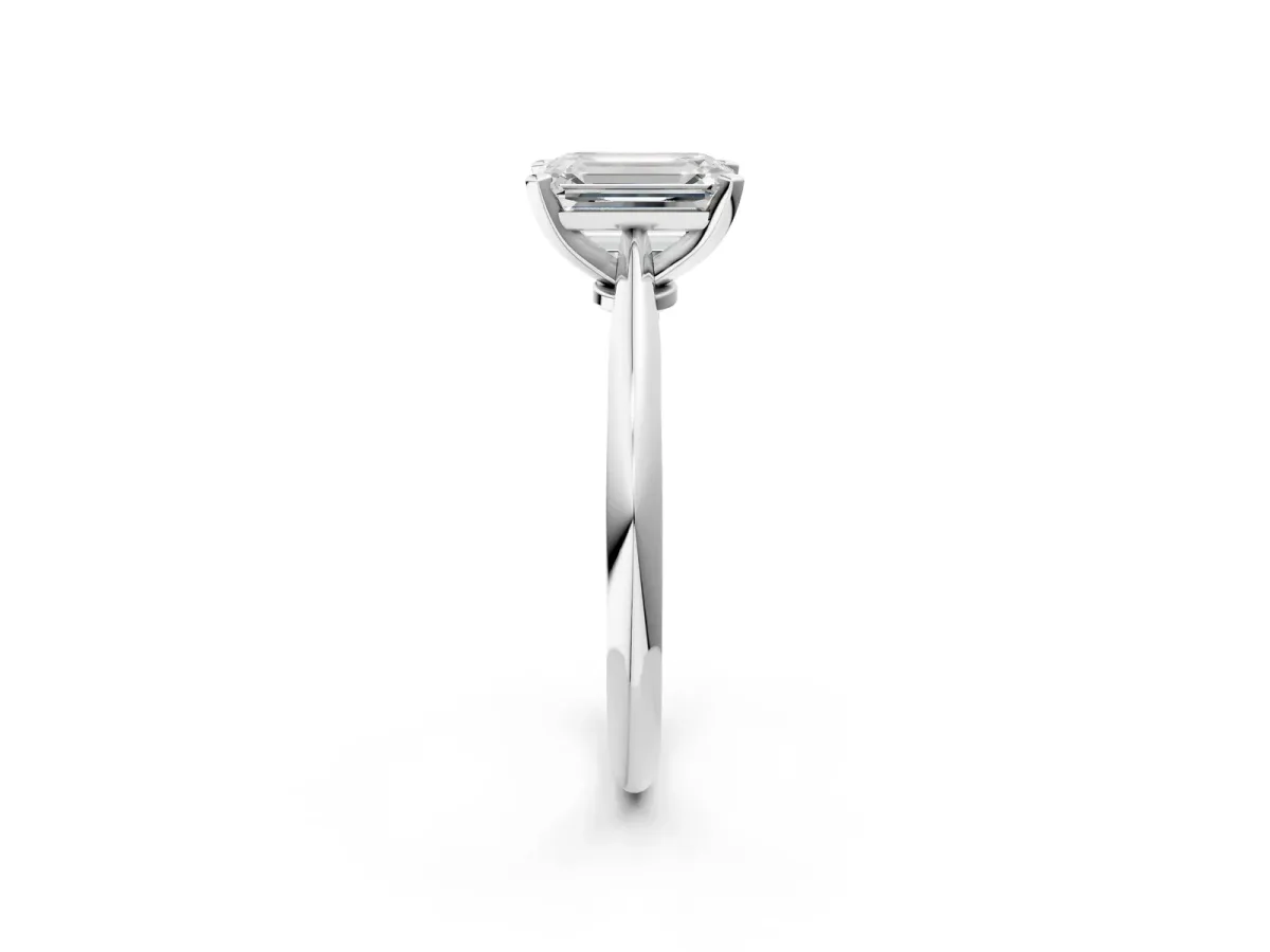 Emerald Cut Diamond Solitaire Engagement Ring with Classic Band and Four-Prong Setting Silver