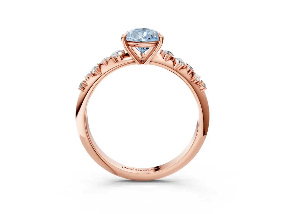 Fancy Blue Pear Cut Diamond Cluster Side Stone Solitaire Ring with Prong Setting Rose gold