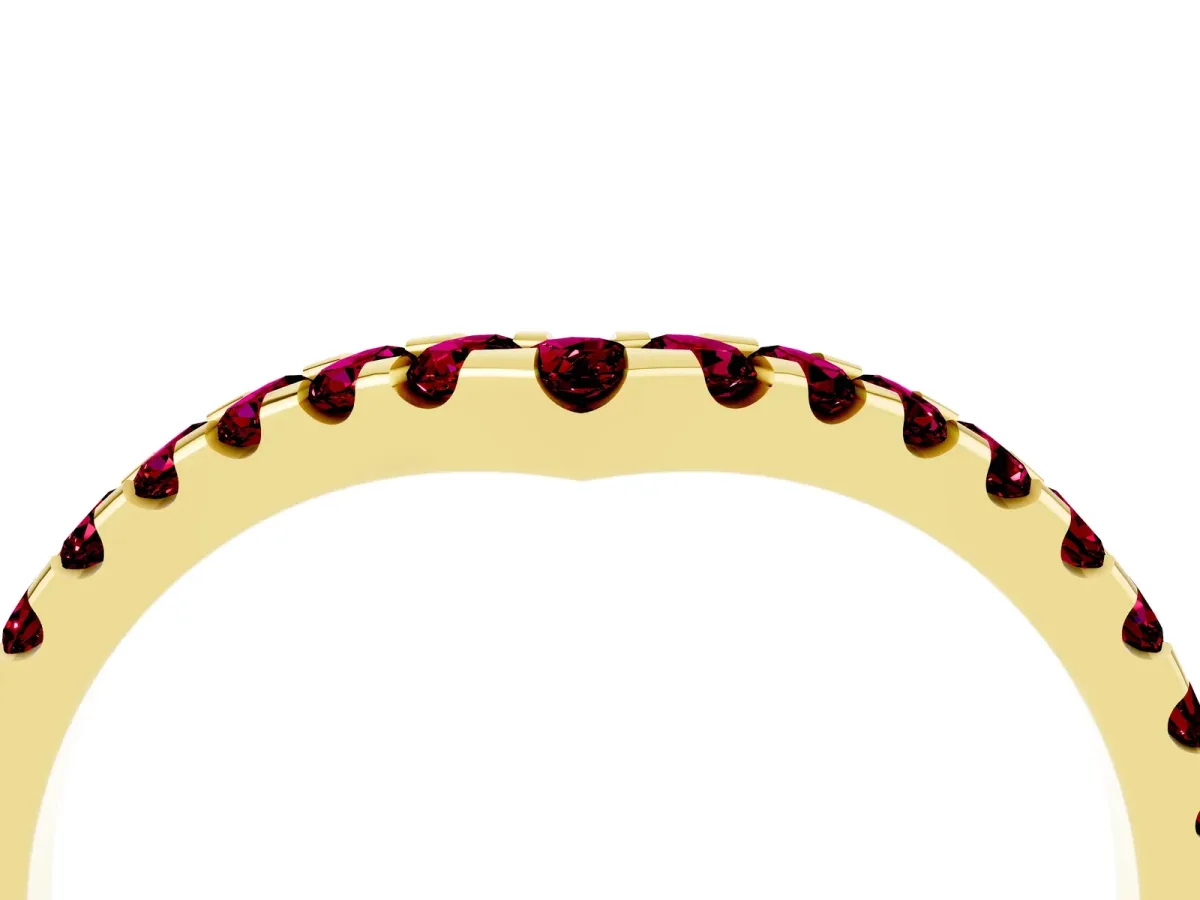 Pavé Round Garnet Chevron Band with Shared Prong Setting Yellow gold