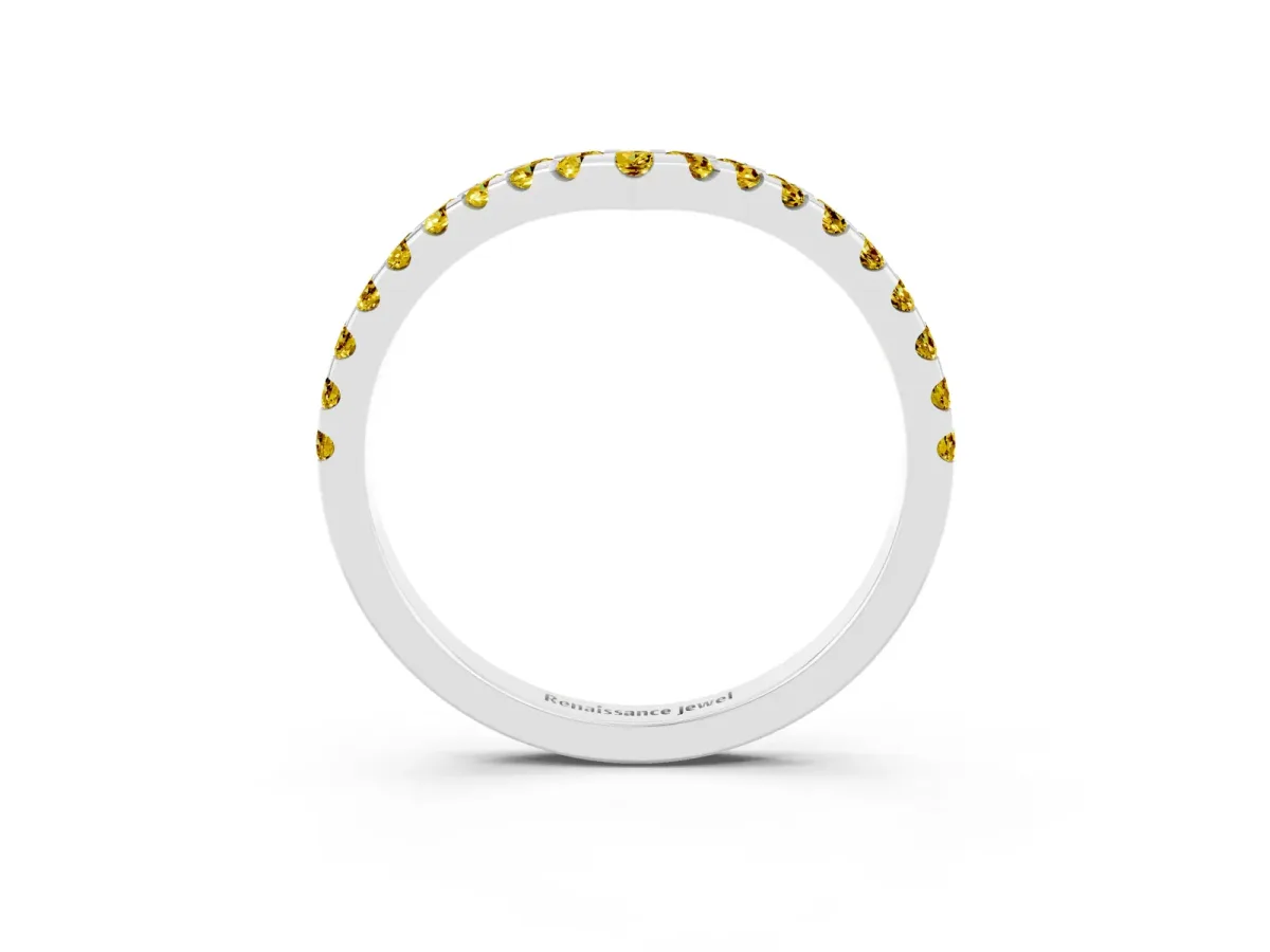 Pavé Round Yellow Sapphire Chevron Band with Shared Prong Setting White gold