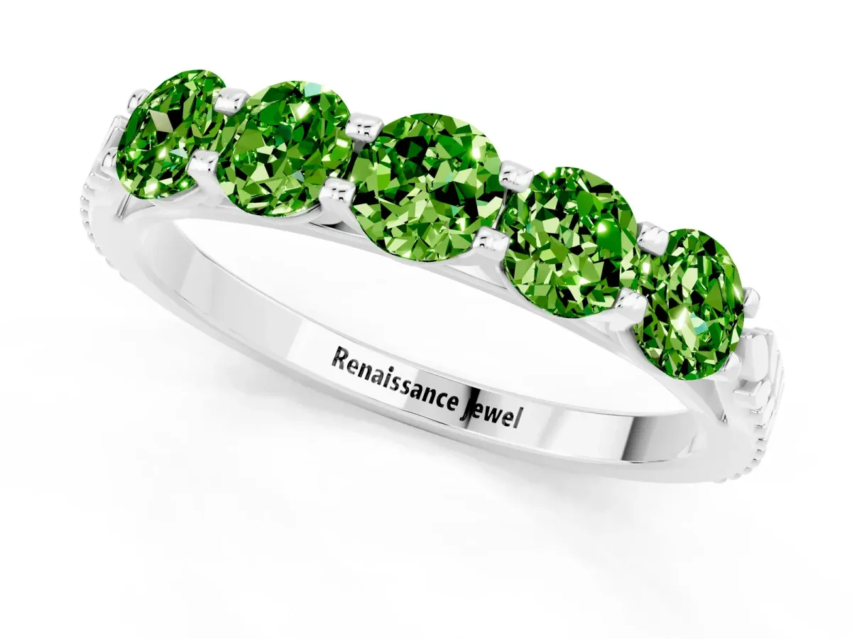 Five-Stone Round Peridot Prong-Set Band Platinum