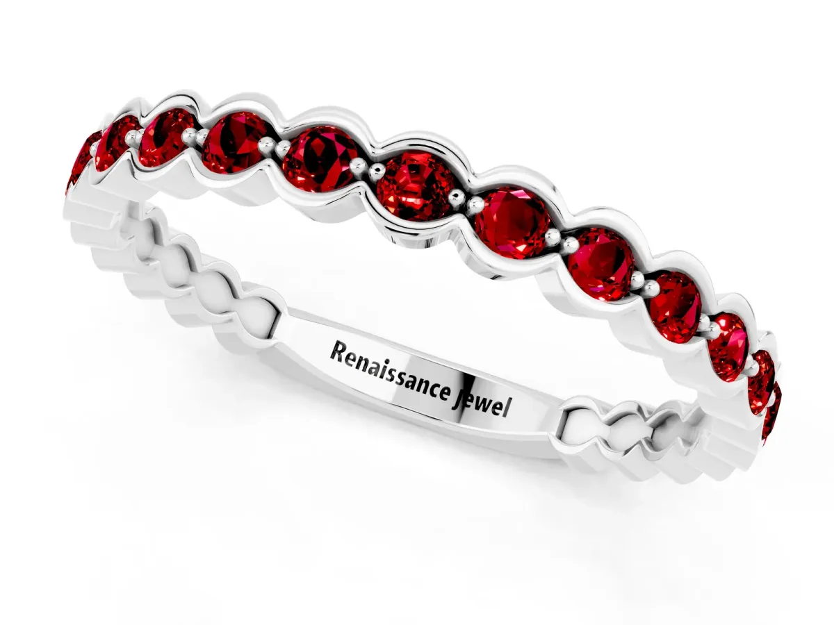 Round Ruby Bezel Set Eternity Band Platinum