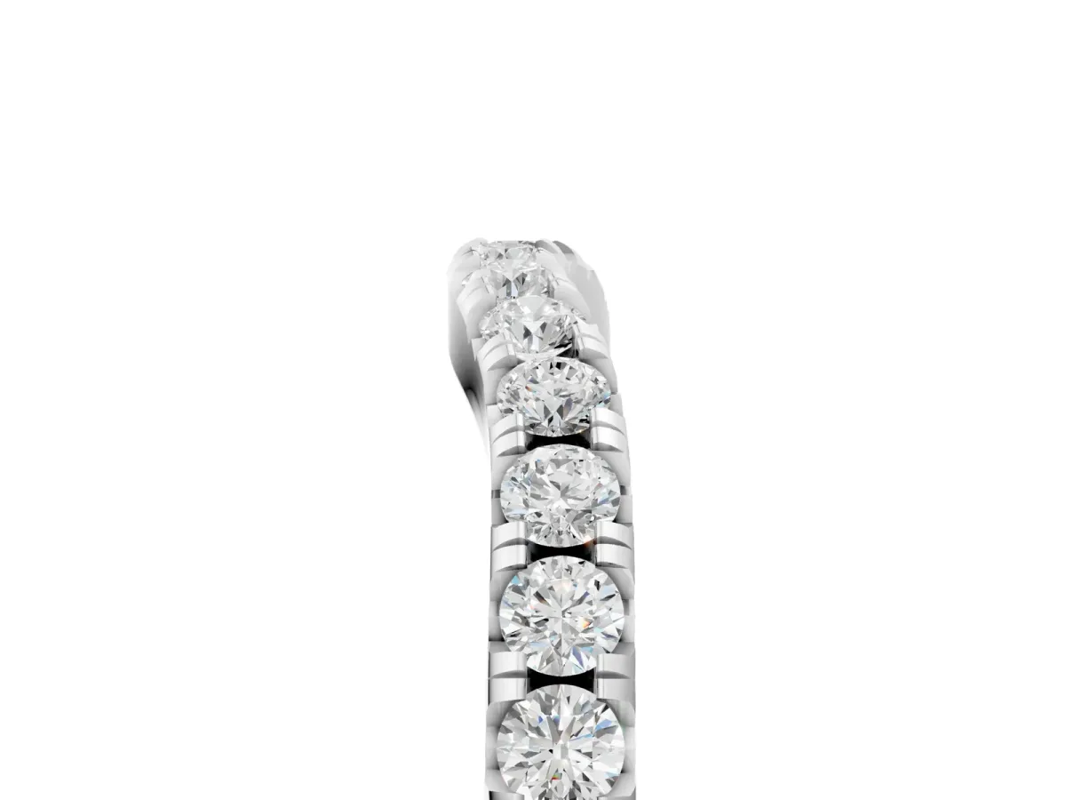 Round Diamond Curved Pavé Wedding Band with Shared Prong Setting Silver