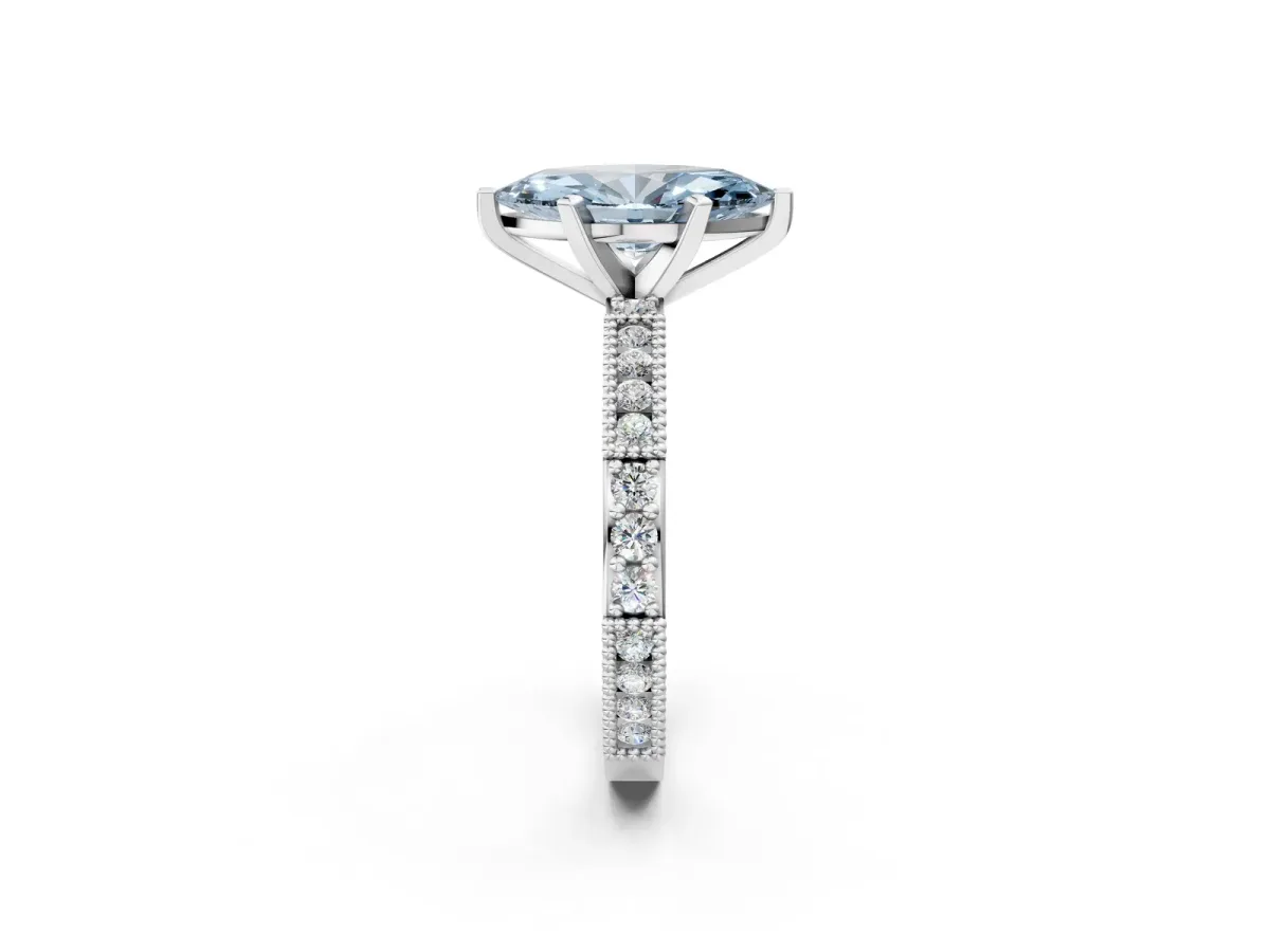 Fancy Blue Marquise Cut Solitaire with Pavé Band and Four-Prong Setting Silver