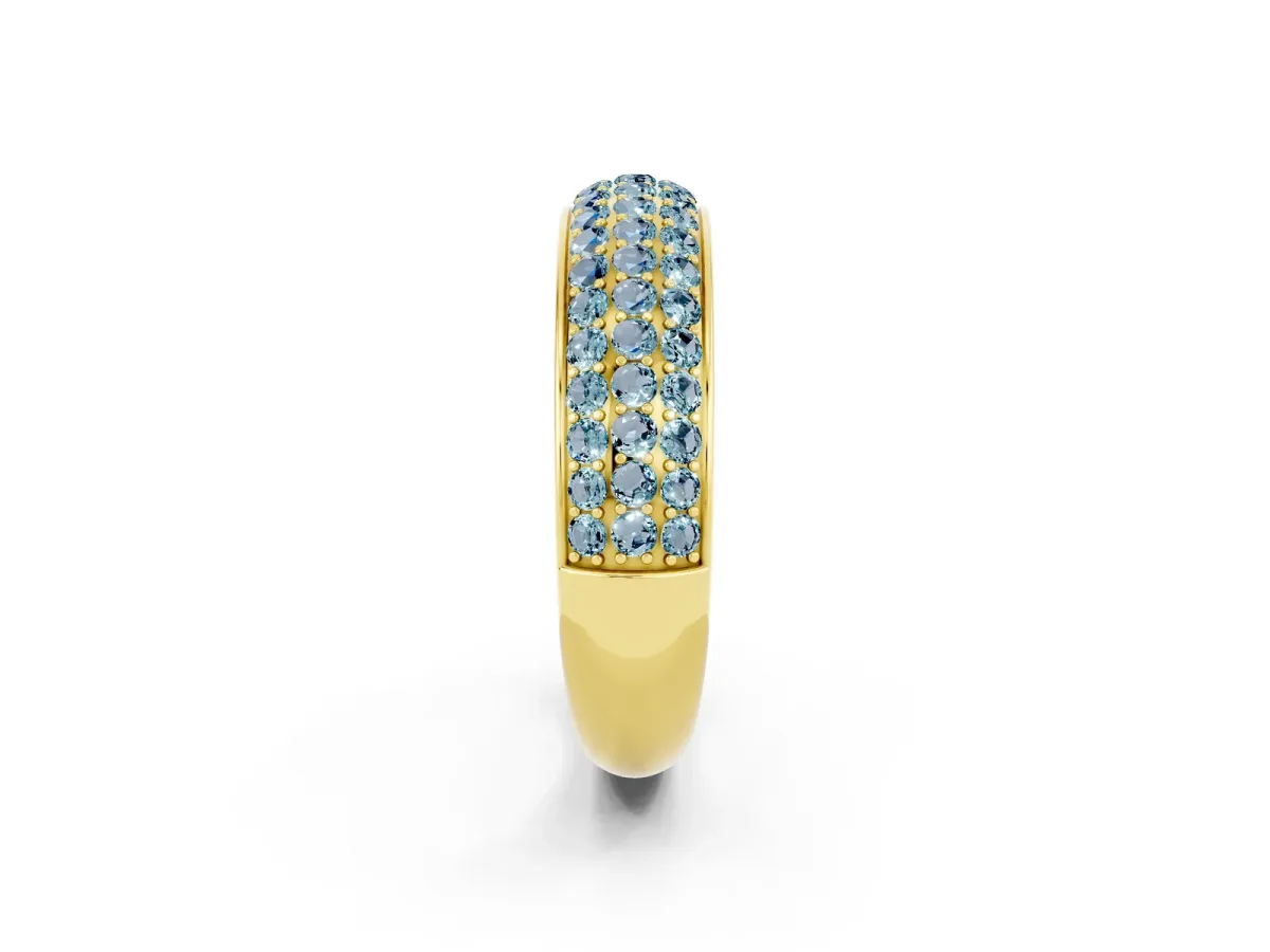 Three-Row Round Aquamarine Eternity Band with Shared Prong Setting Yellow gold
