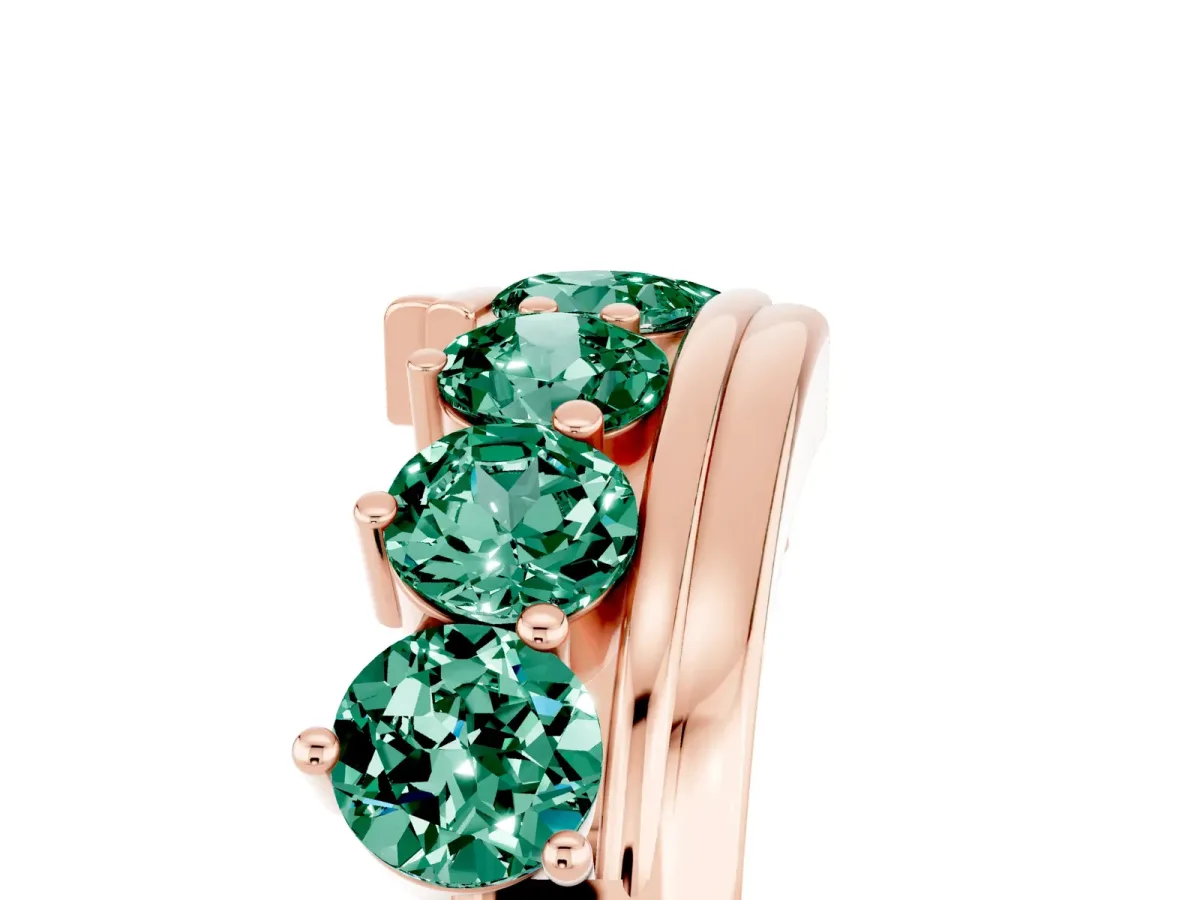 Round Green Sapphire Wave Band with Channel and Shared Prong Setting Rose gold