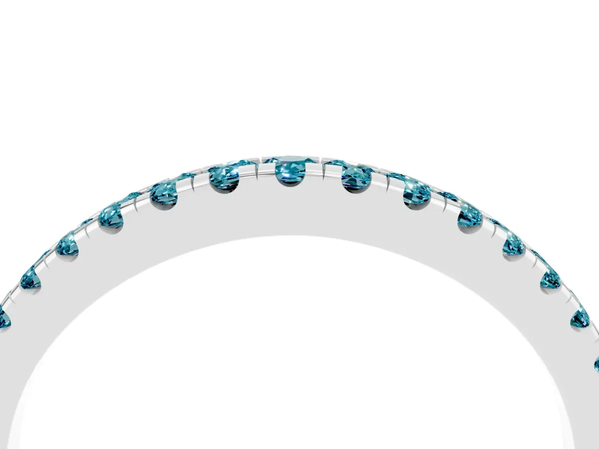 Round Blue Topaz Pavé Half Eternity Band with Shared Prong Setting Silver