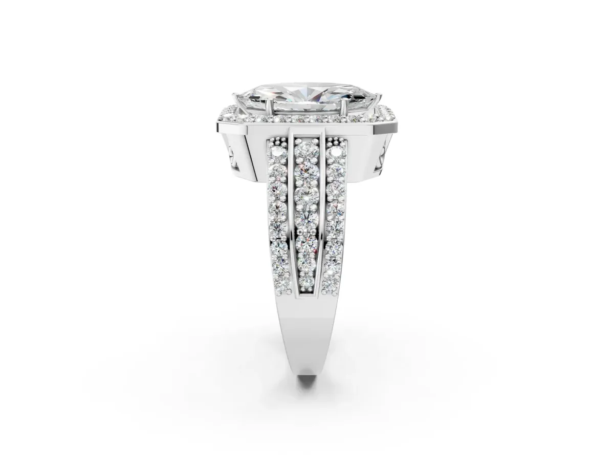 Marquise Cut Halo Diamond Ring with Round Split Shank and Prong Setting White gold