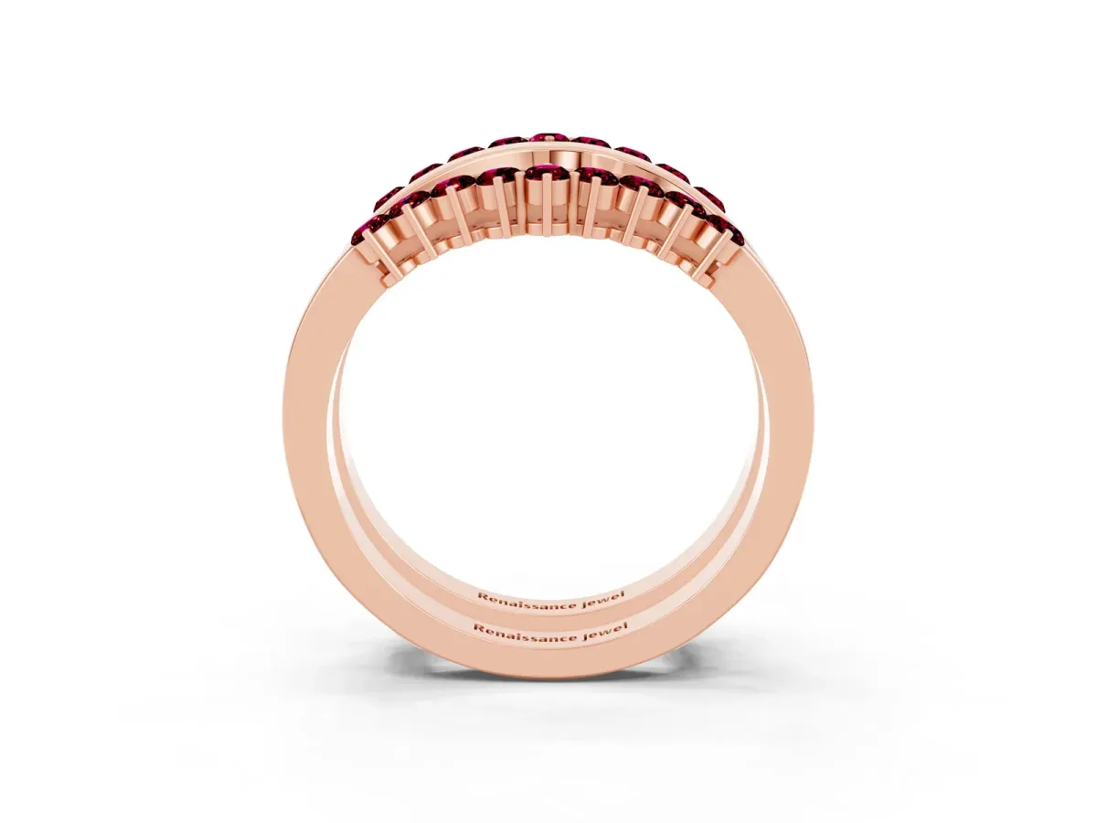 Round Garnet Chevron Contour Band with Prong Setting Rose gold