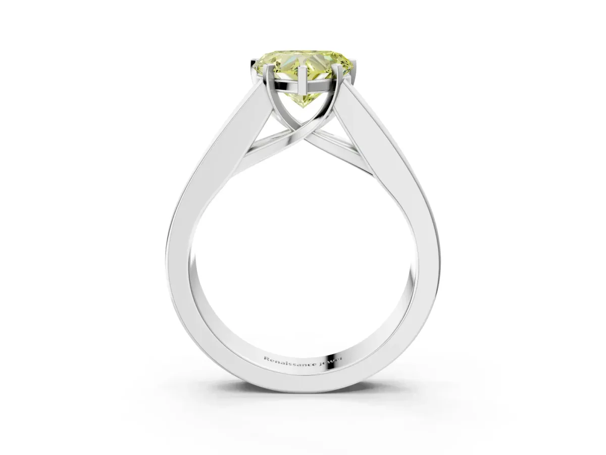Fancy Yellow Heart Cut Cut Channel Set Solitaire Ring with Four-Prong Setting Silver