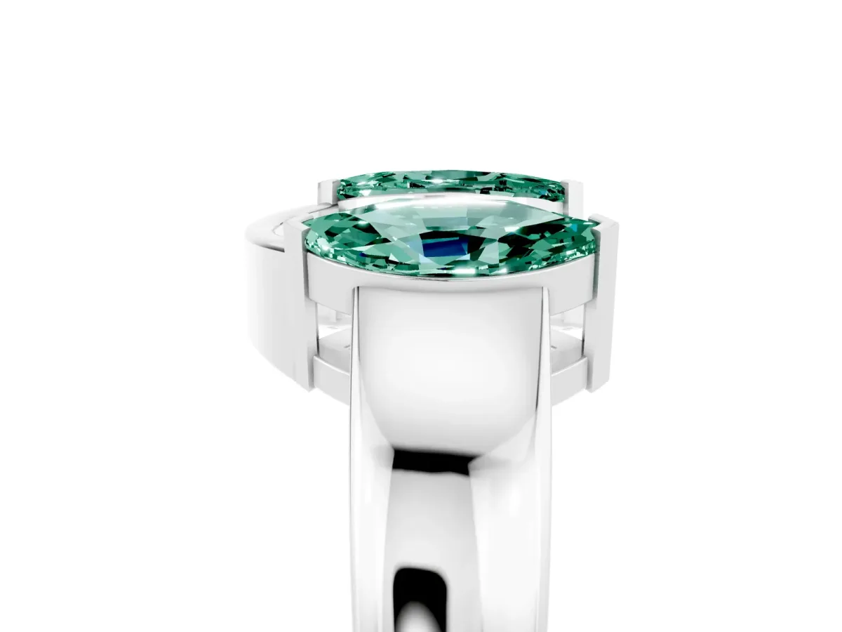 Marquise Green Sapphire Open Band Ring with Tension Setting Silver
