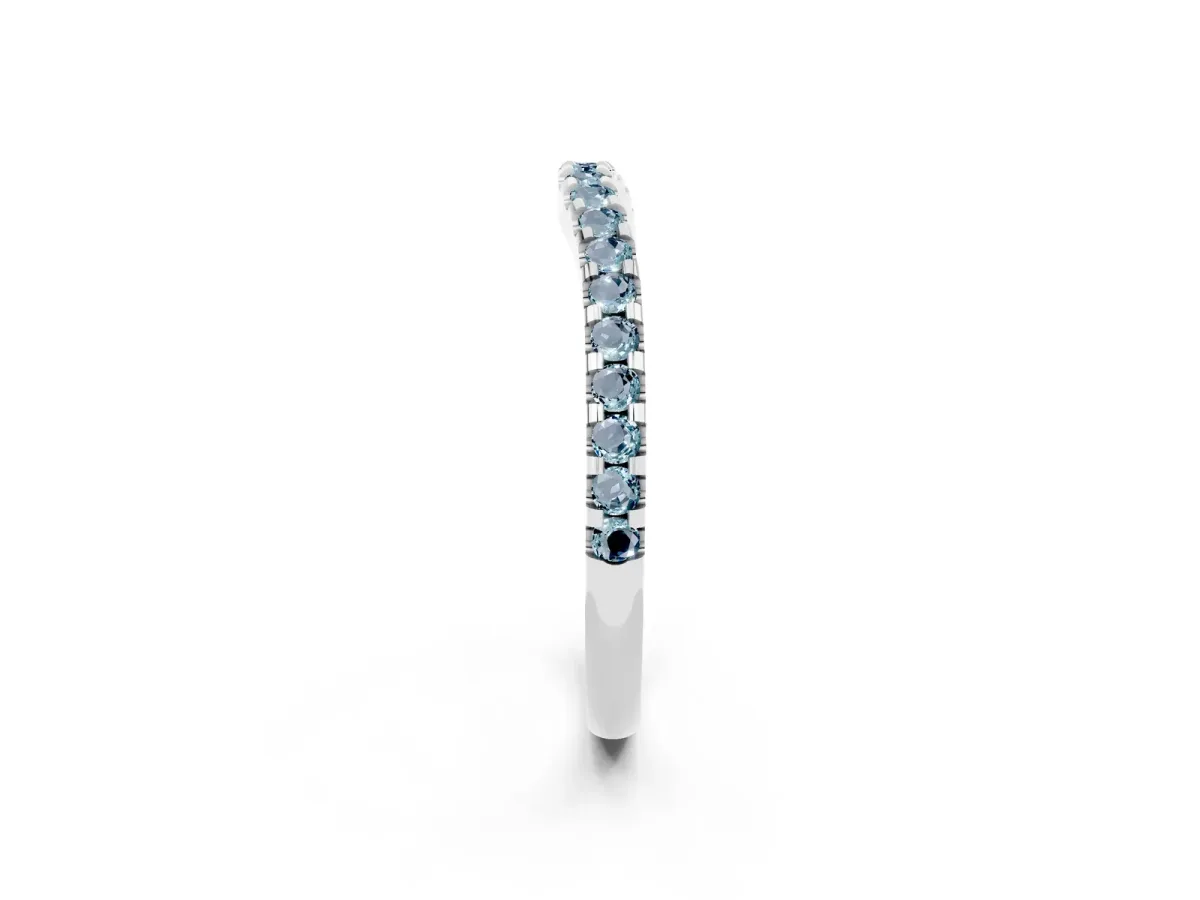 Round Aquamarine Pavé Curved Wedding Band Platinum