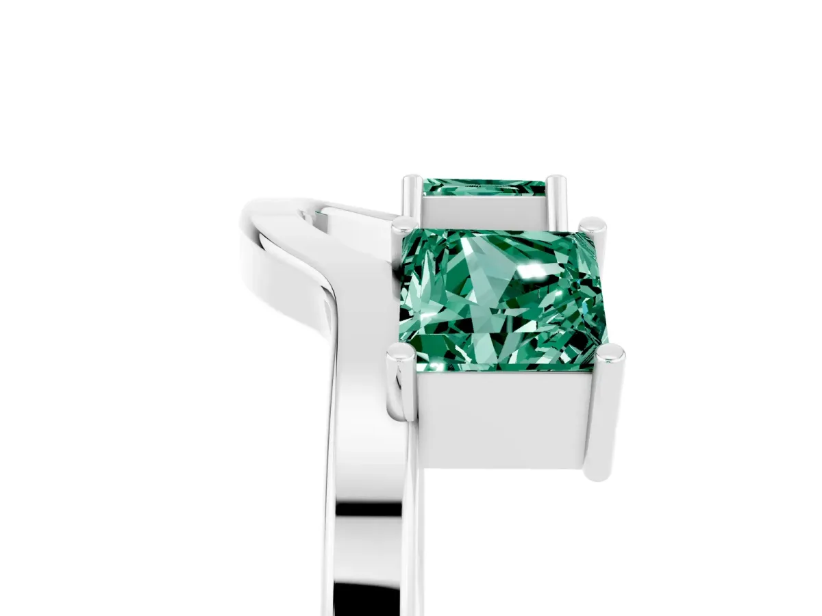 Princess Cut Green Sapphire Two-Stone Open Band Ring with Four-Prong Setting Silver