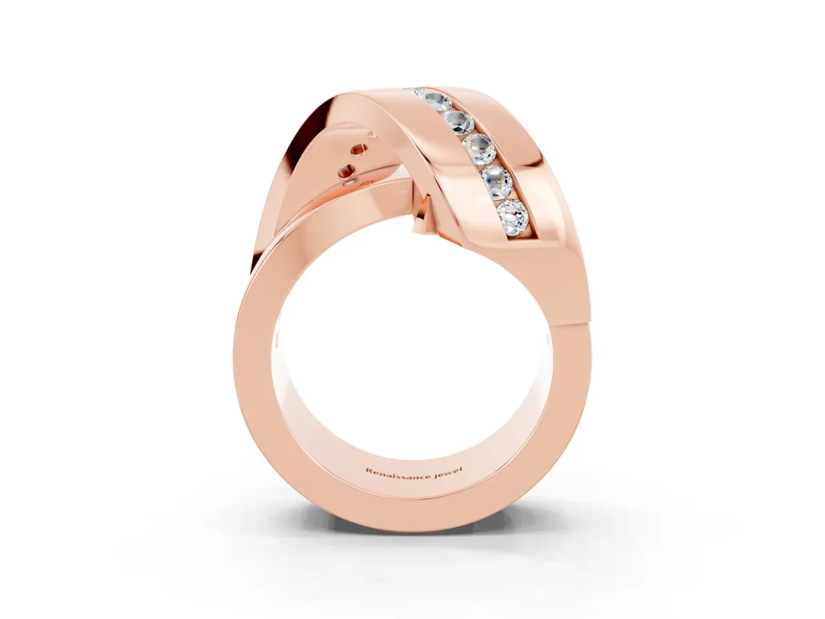 Pavé Round Moissanite Crossover Band with Channel Setting Rose gold