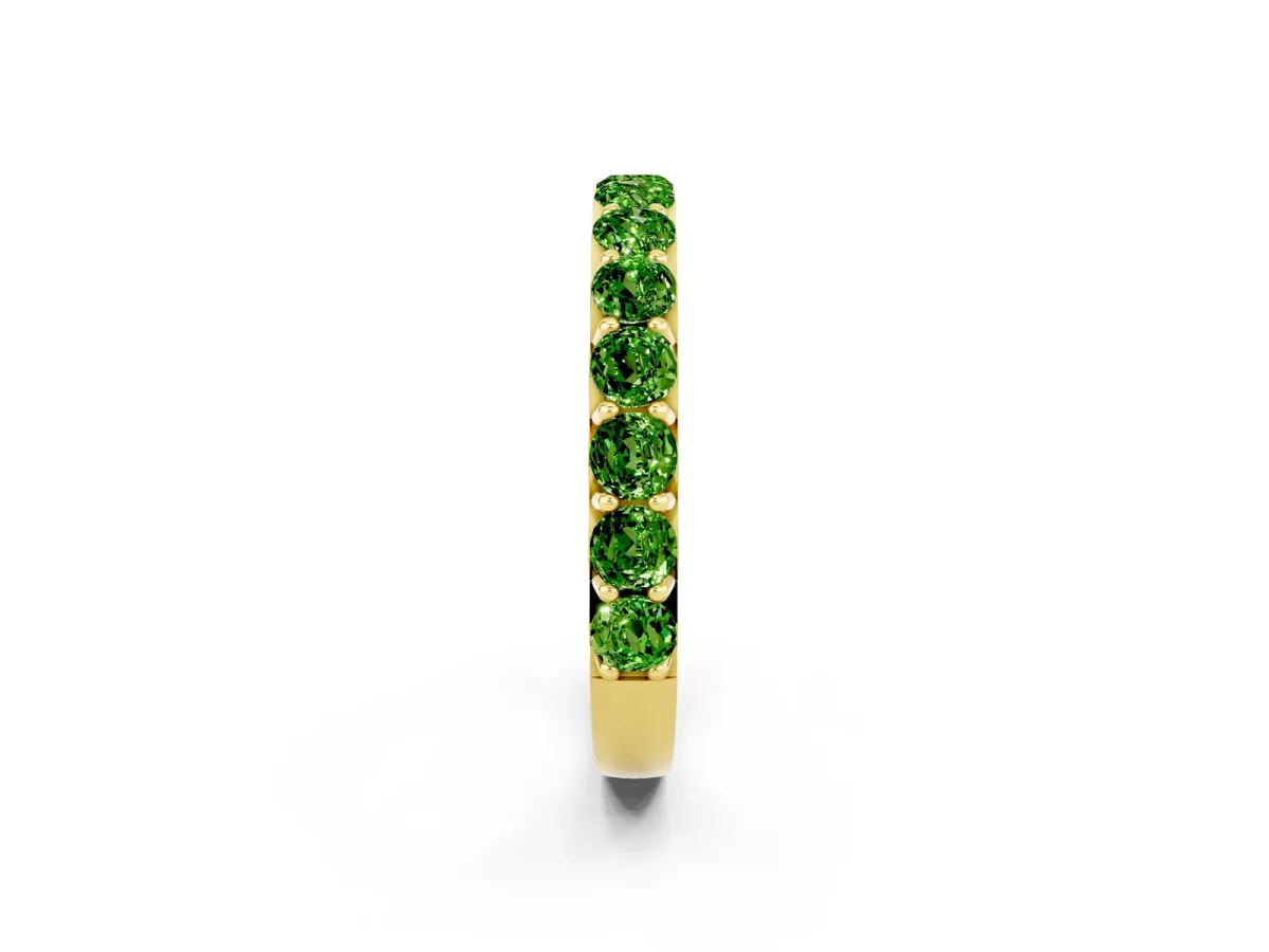 Round Peridot Half Eternity Band with Classic Prong Setting Yellow gold
