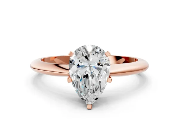 Pear Cut Diamond Solitaire Engagement Ring with Classic Band and Four-Prong Setting Rose gold