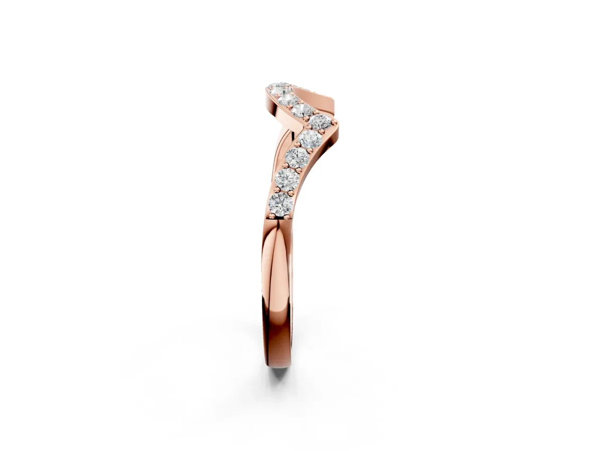 Curved Pave Round Diamond Contour Band with Shared Prong Setting Rose gold