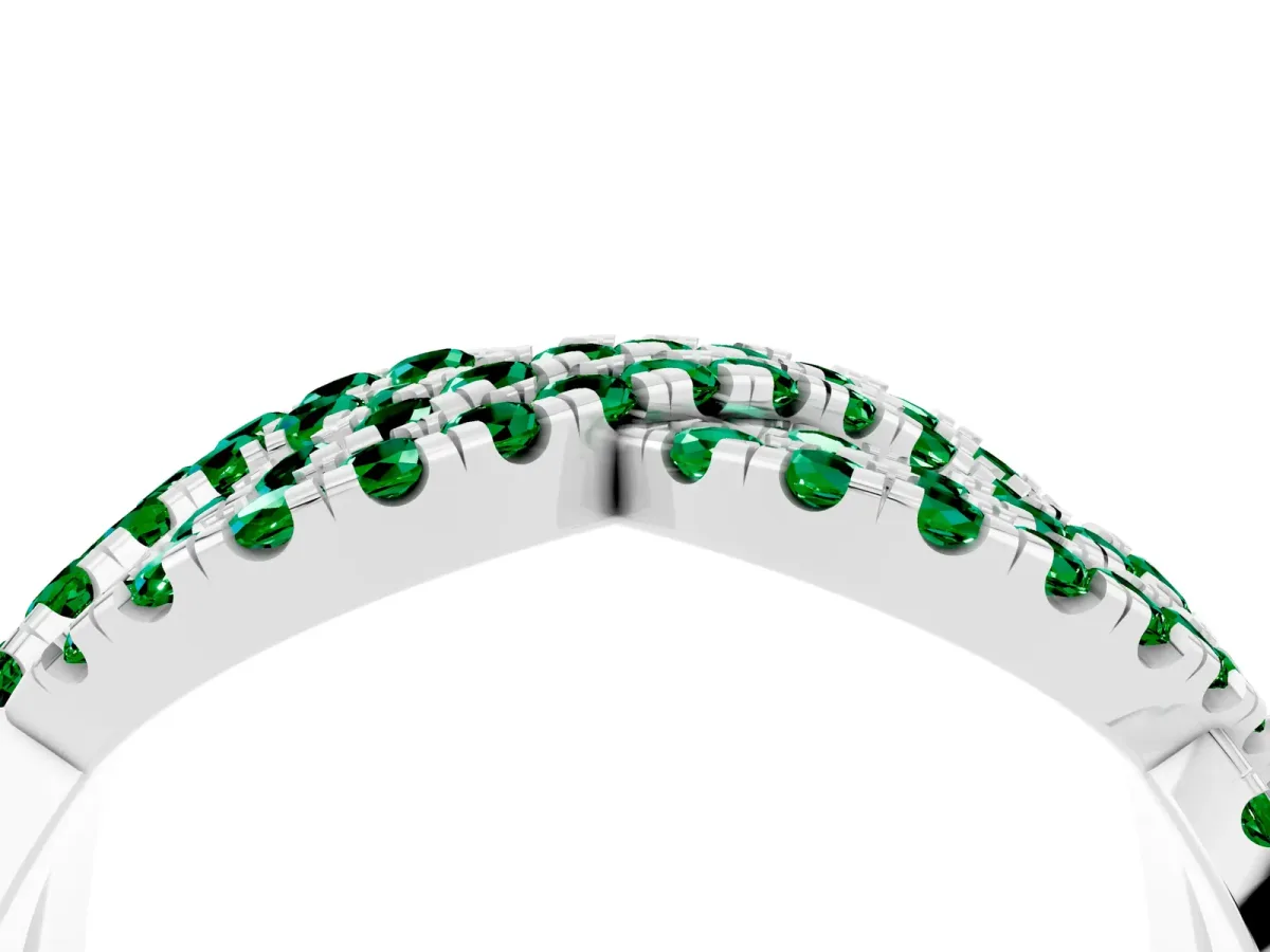 Pavé Round Emerald Infinity Twist Band with Shared Prong Setting Platinum
