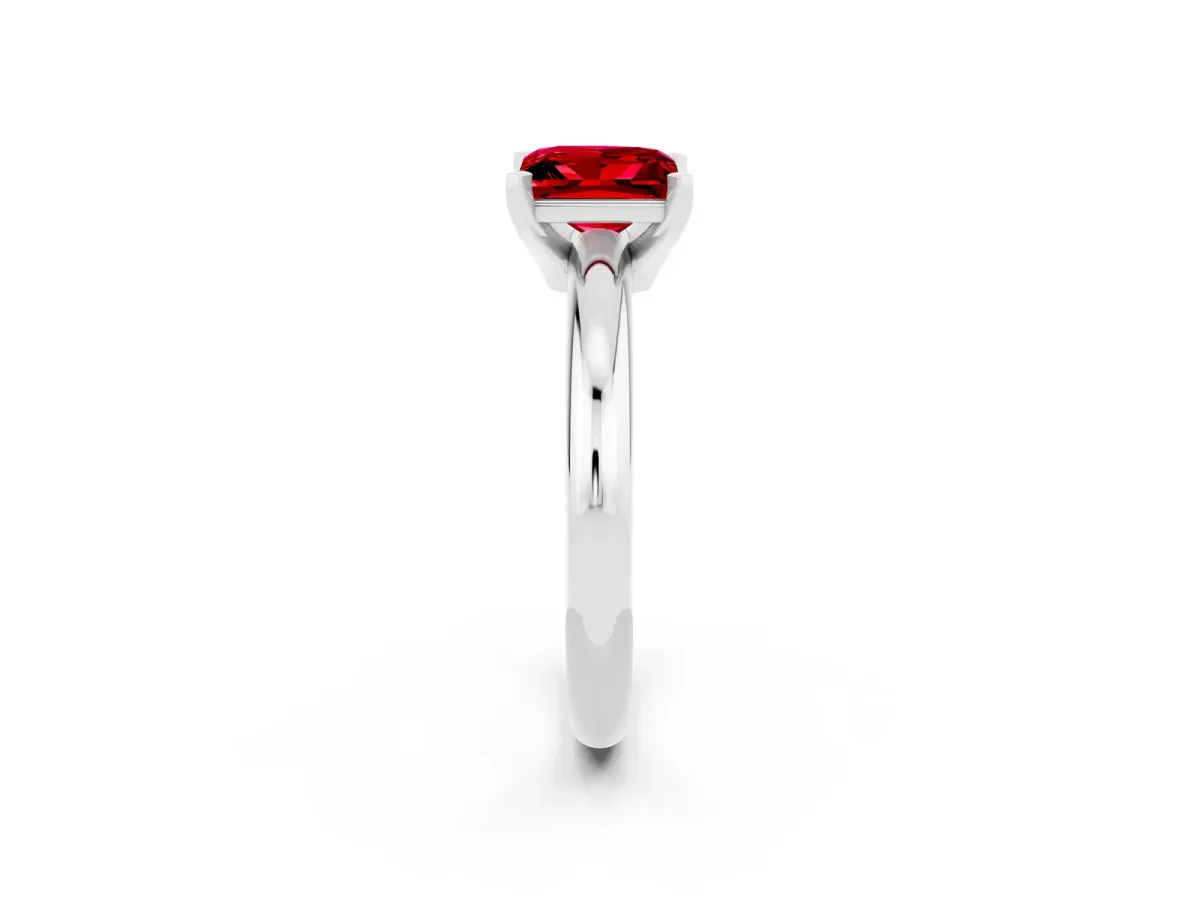 Princess Cut Ruby Solitaire Engagement Ring with Round Band and Four-Prong Setting Silver