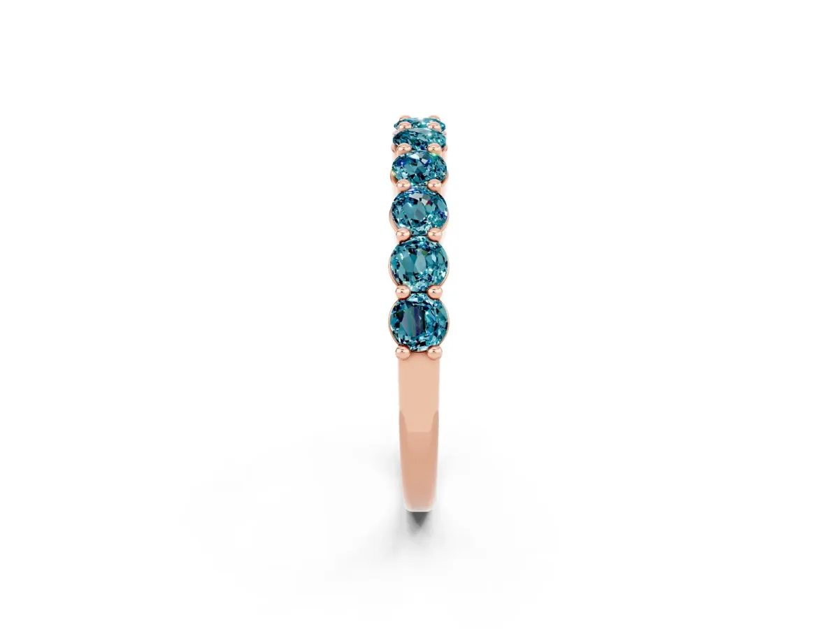 Round Blue Topaz Half Eternity Band with Prong Setting Rose gold