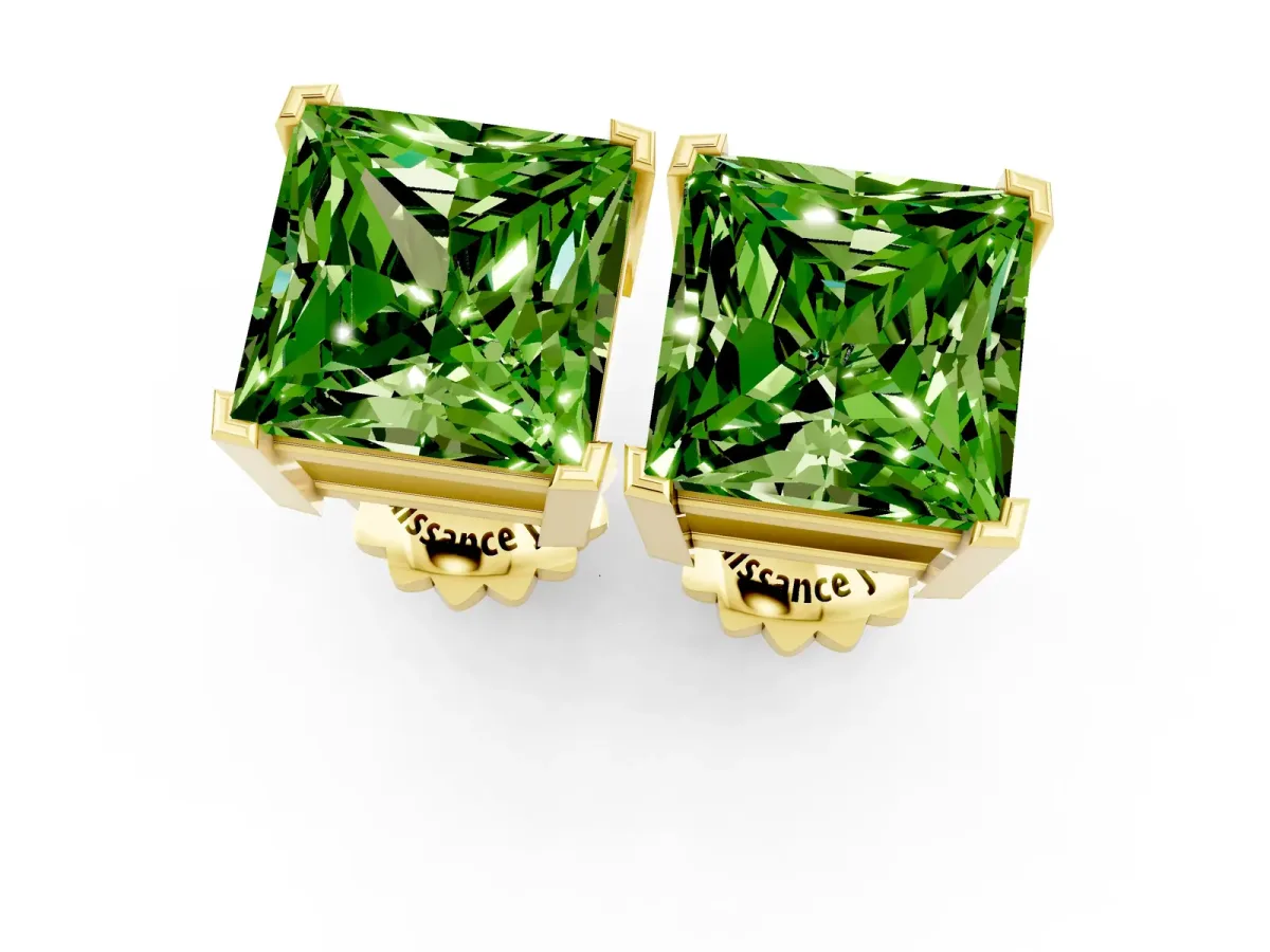 Princess Cut Peridot Stud Earrings Yellow gold
