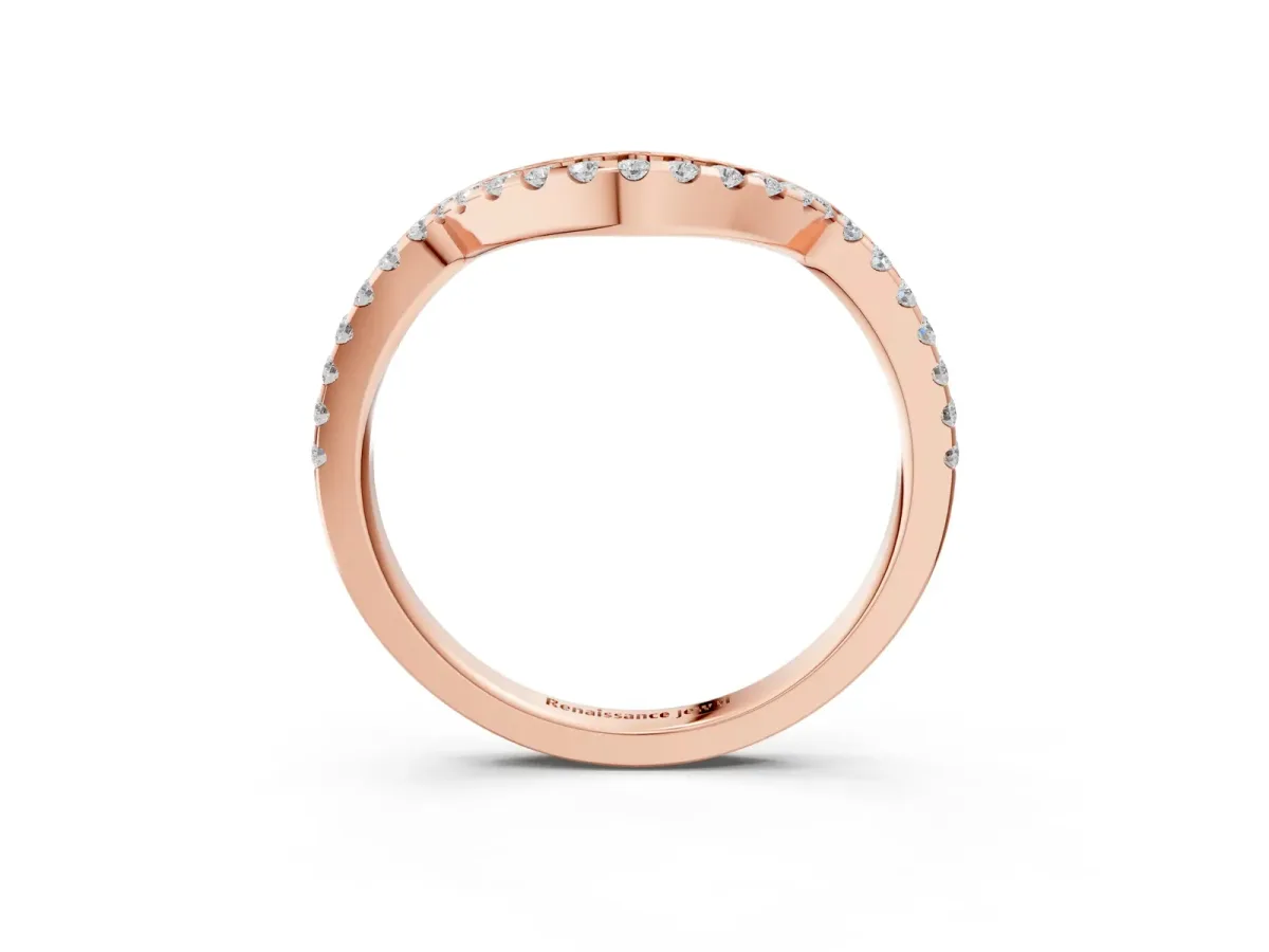 Pavé Round Diamond Contour Band with Shared Prong Setting Rose gold