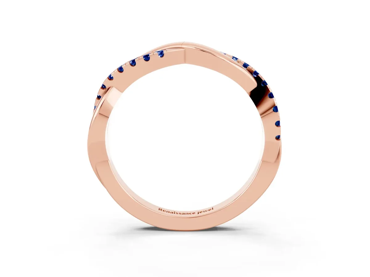 Round Blue Sapphire Twisted Infinity Band with Prong Setting Rose gold