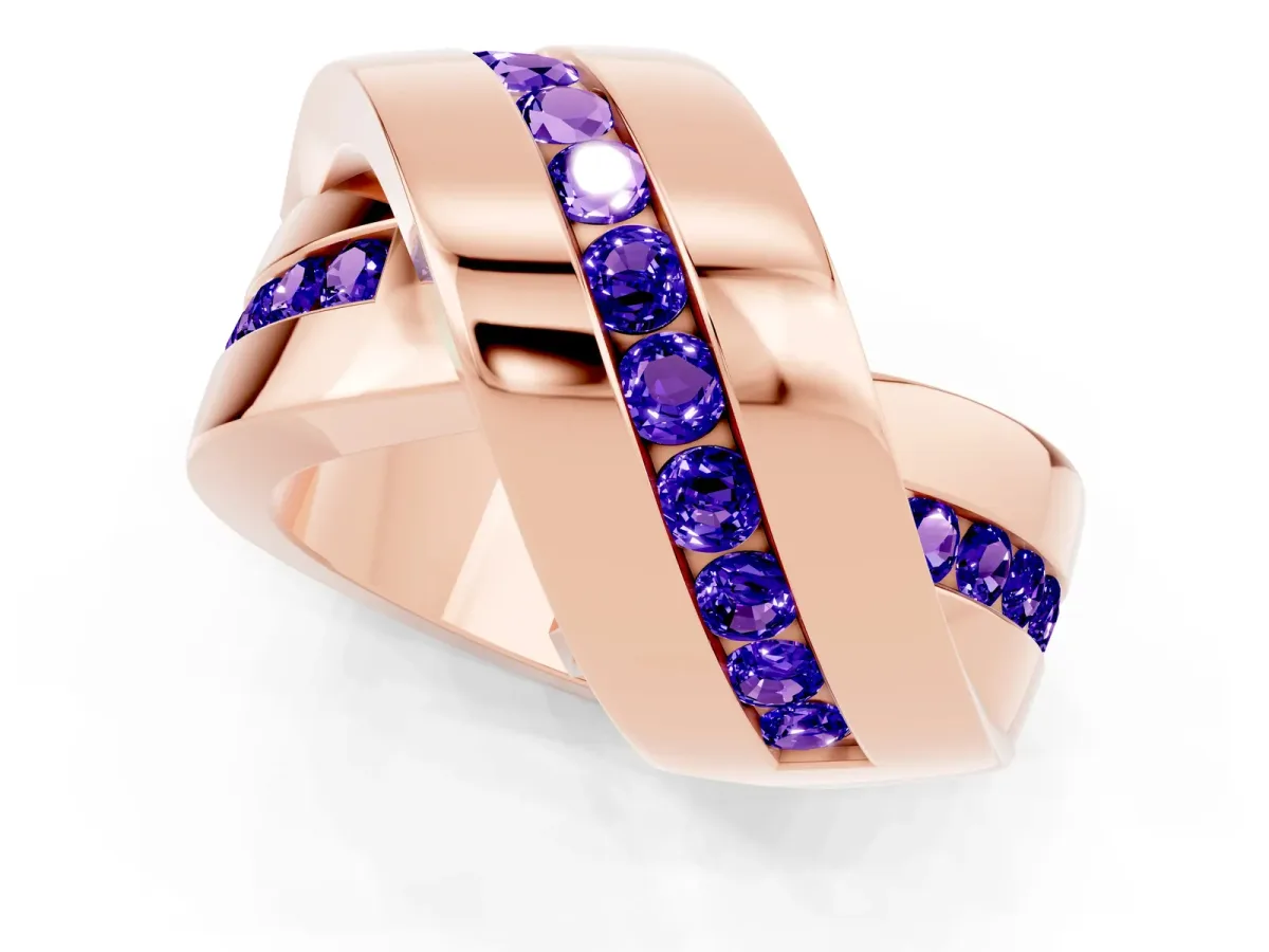 Pavé Round Tanzanite Crossover Band with Channel Setting Rose gold