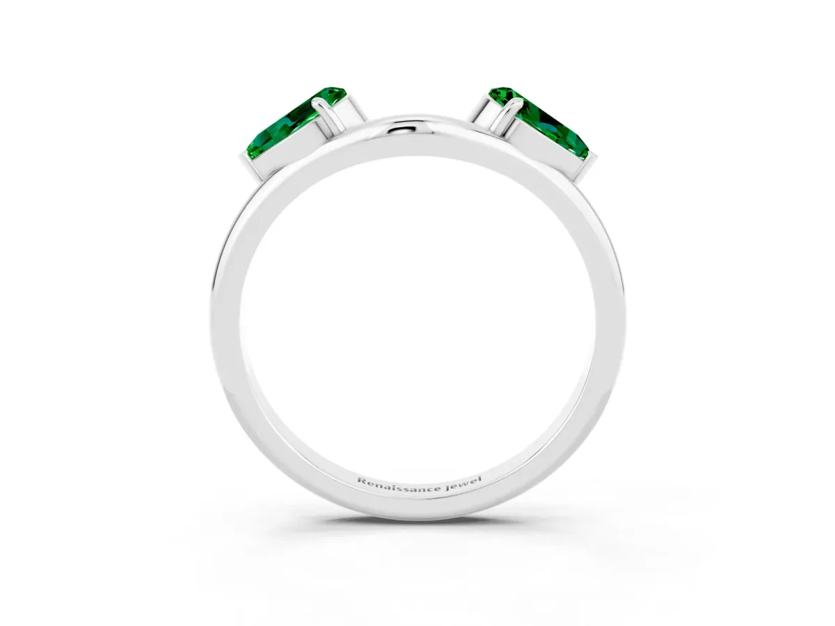 Two-Stone Pear Emerald Bypass Ring with Prong Setting Platinum