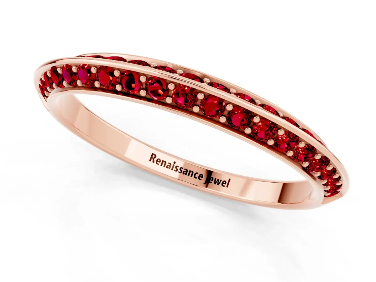 Double Row Pavé Round Ruby Eternity Band with Channel Setting Rose gold