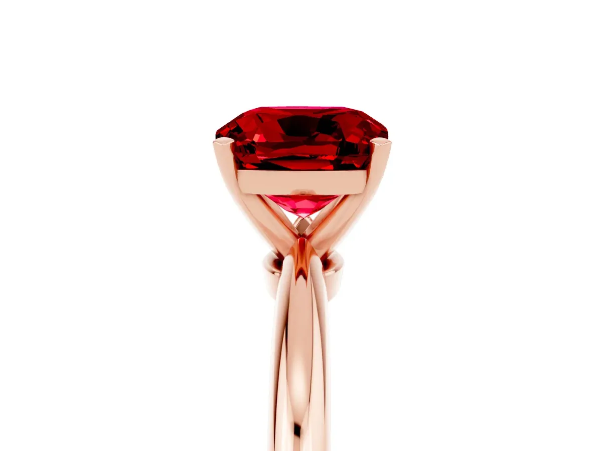 Cushion Cut Ruby Solitaire Ring with Six-Prong Setting and Classic Band Rose gold
