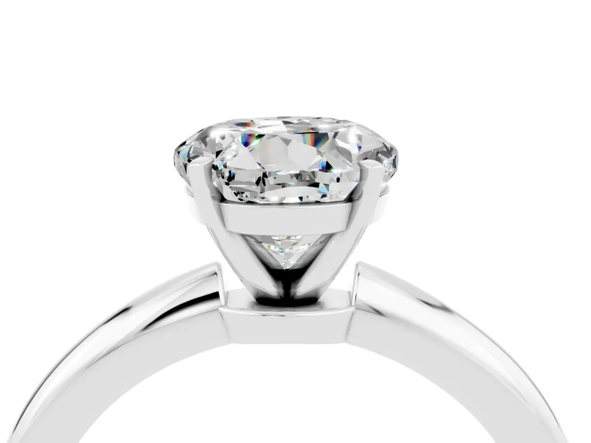 Round Cut Moissanite Solitaire Ring with Six-Prong Setting and Classic Band Silver