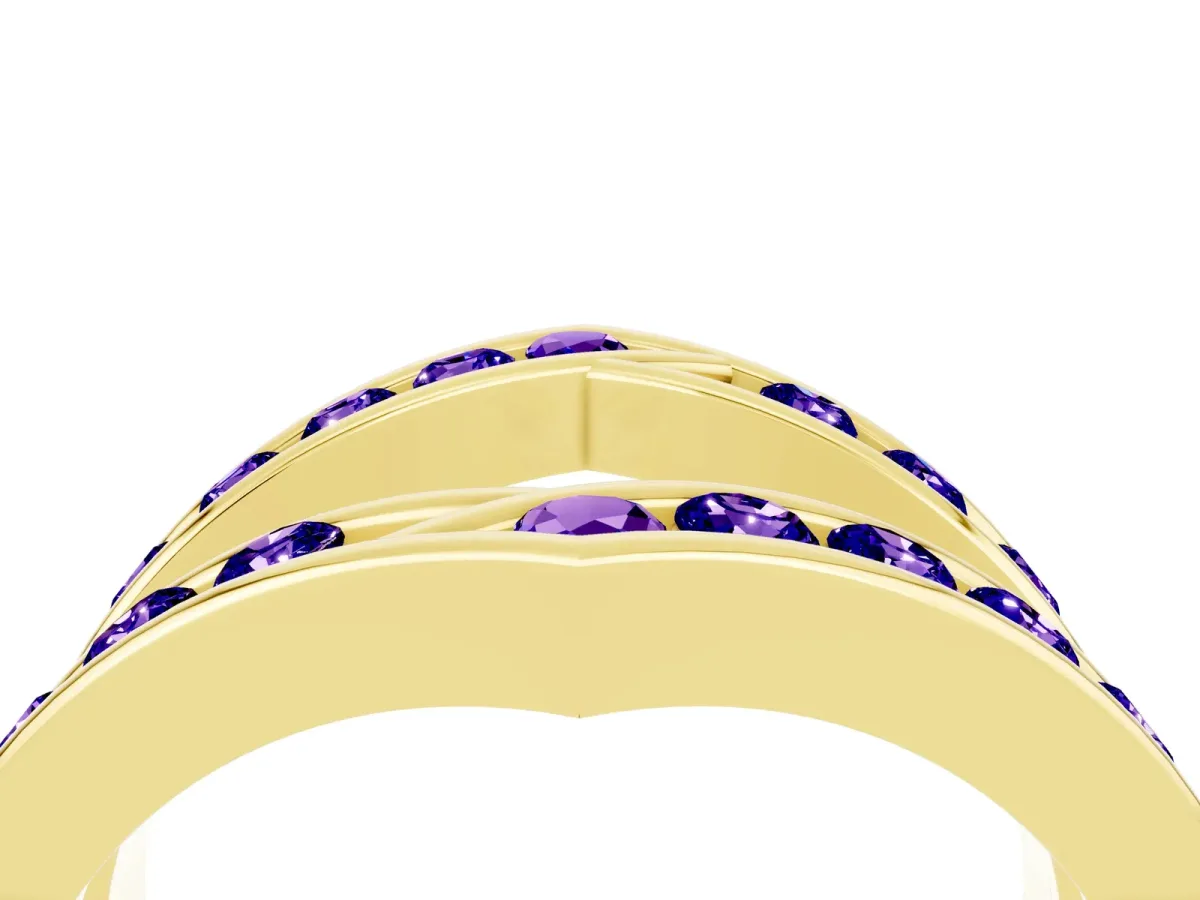 Round Tanzanite Channel-Set Chevron Band Yellow gold