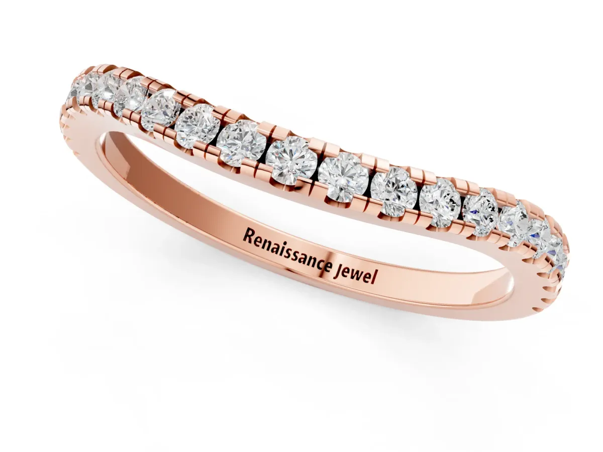 Round Diamond Pavé Half Eternity Band with Shared Prong Setting Rose gold