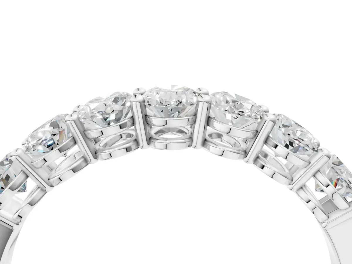 Oval Diamond Shared Prong Eternity Band Silver