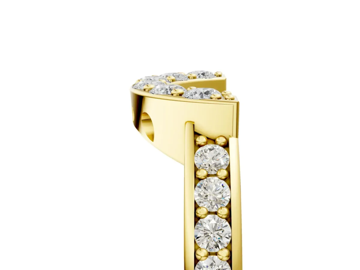 U-Shaped Pavé Round Diamond Contour Band with Shared Prong Setting Yellow gold