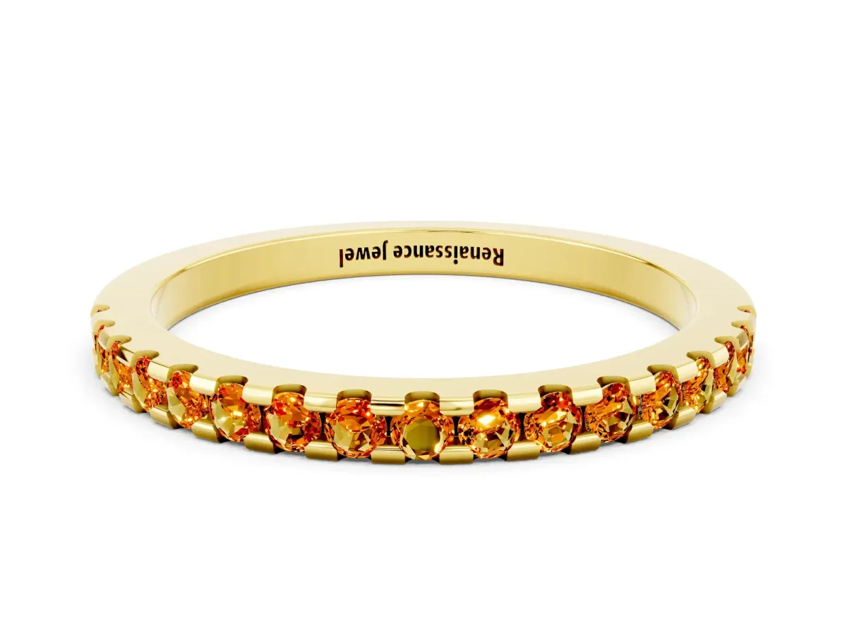 Round Citrine Pavé Set Eternity Band with Micro Prong Setting Yellow gold