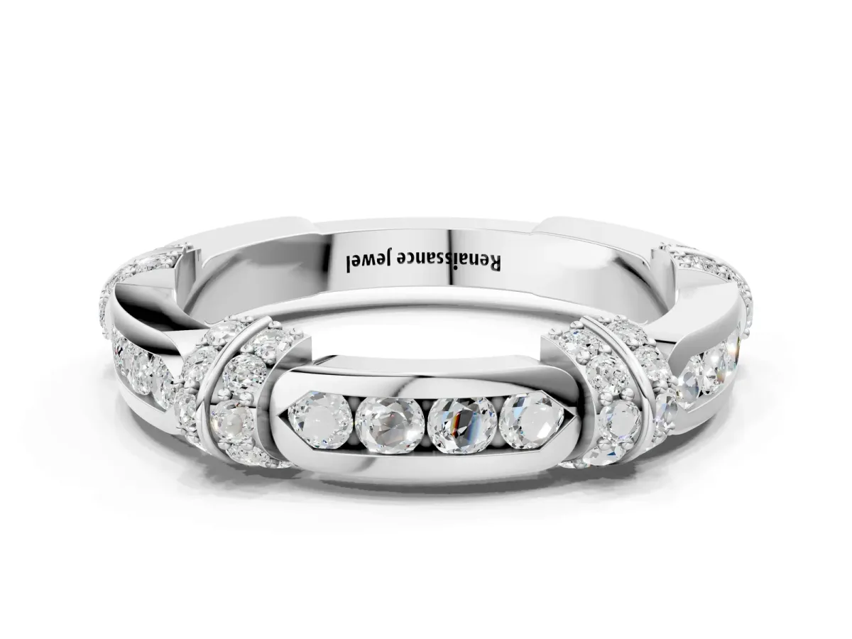 Pavé Round Diamond Link Band with Bezel Setting Silver